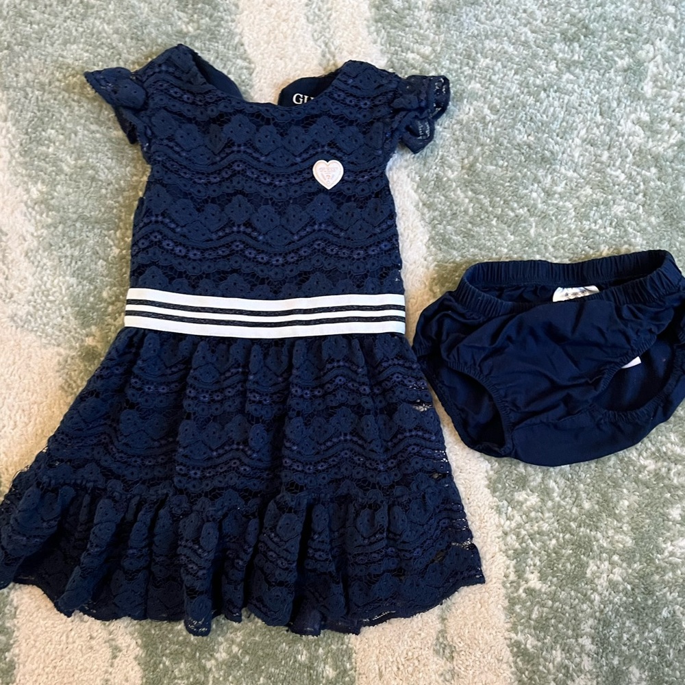 3/$15❣️GUESS NWOT Baby Navy Lace Dress; 12 months